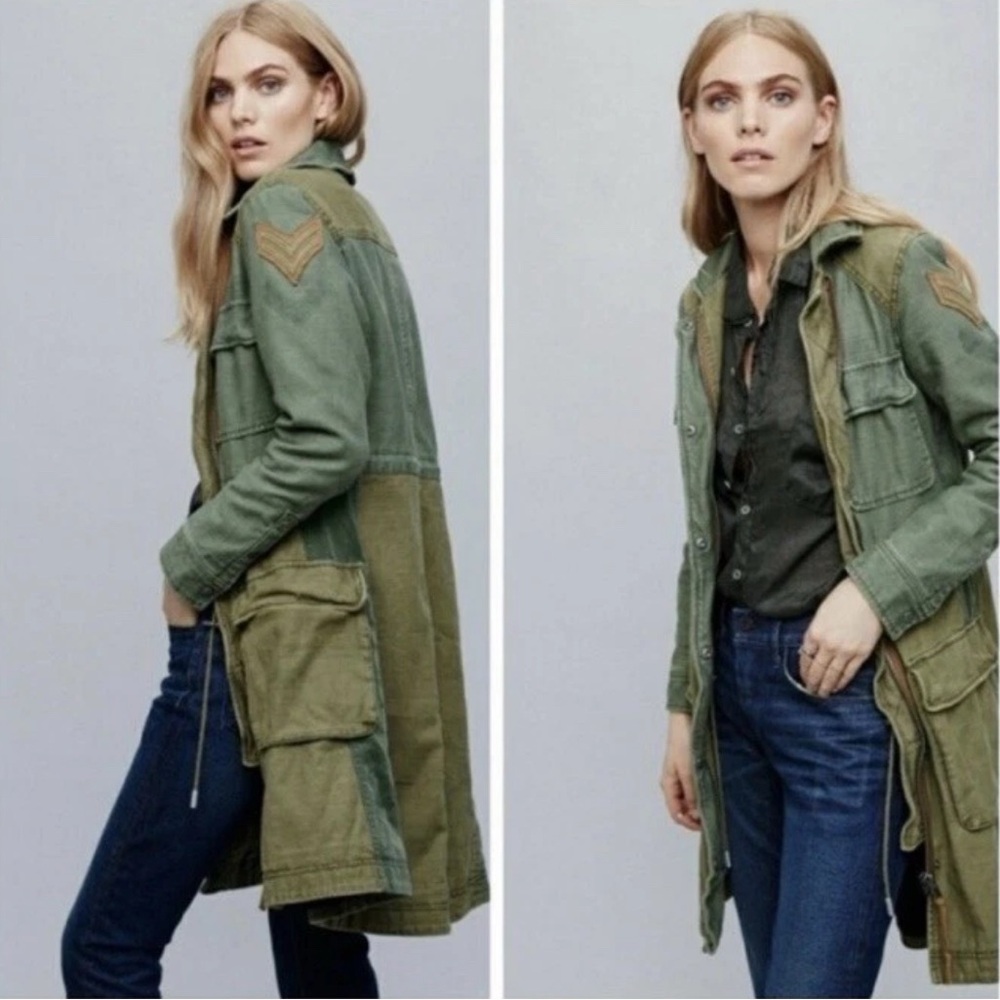 Free People Colorblock Military Cargo Buffalo Plaid Lined Jacket Women's (XS)